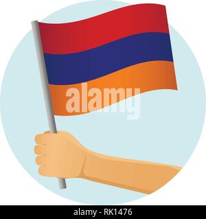 Armenien Fahne in der Hand. Patriotischen Hintergrund. Nationalflagge von Armenien Vector Illustration Stock Vektor