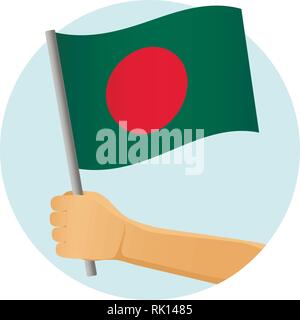 Bangladesch Fahne in der Hand. Patriotischen Hintergrund. Nationalflagge von Bangladesch Vector Illustration Stock Vektor