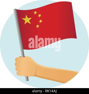 China Fahne in der Hand. Patriotischen Hintergrund. Nationalflagge von China Vector Illustration Stock Vektor