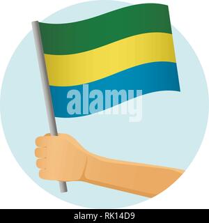 Gabun Fahne in der Hand. Patriotischen Hintergrund. Nationalflagge von Gabun Vector Illustration Stock Vektor