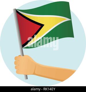 Guyana Flagge in der Hand. Patriotischen Hintergrund. Nationalflagge von Guyana Vector Illustration Stock Vektor