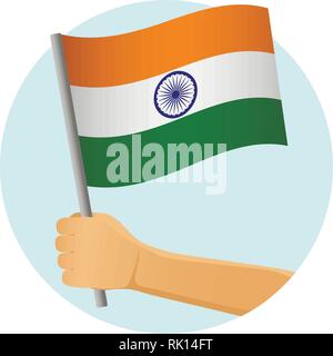 Indien Fahne in der Hand. Patriotischen Hintergrund. Flagge von Indien Vector Illustration Stock Vektor