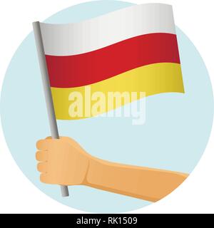 Südossetien Flagge in der Hand. Patriotischen Hintergrund. Nationalflagge von Südossetien Vector Illustration Stock Vektor