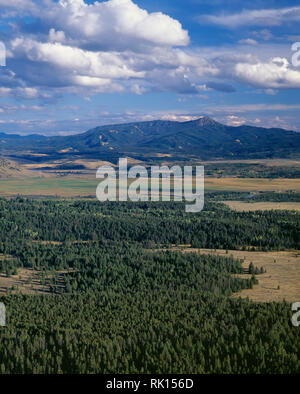 USA, Wyoming, Grand Teton National Park, Snake Fluss und Tal im Herbst, südöstlich von Signal Mountain. Stockfoto