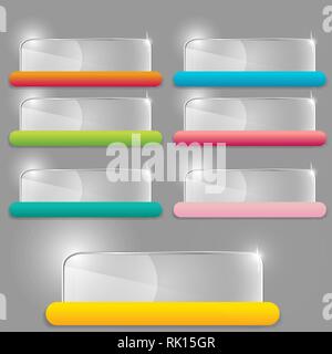 Glas transparent Vektor Rechteck mit bunten label Vorlage für Web und Print Dekoration, Verkauf Zeichen oder Rabatt Plakat creative design. Stock Vektor