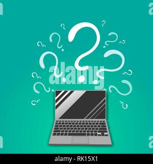 Frage Zeichen mit Laptop, Notebook, PC, online Bildung, ux Und ui-Cartoon Illustration Stock Vektor
