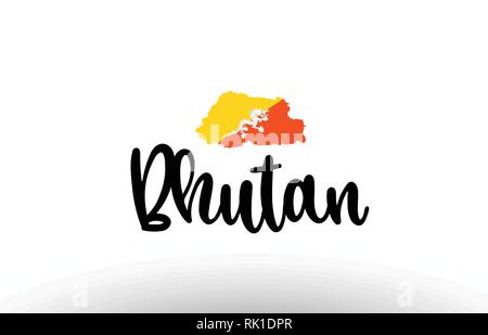 Bhutan Land großen Text mit Fahne im Inneren Karte geeignet für ein Logo Icon Design Stock Vektor