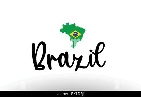 Brasilien Land großen Text mit Fahne im Inneren Karte geeignet für ein Logo Icon Design Stock Vektor