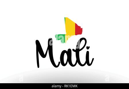 Mali Land großen Text mit Fahne im Inneren Karte geeignet für ein Logo Icon Design Stock Vektor