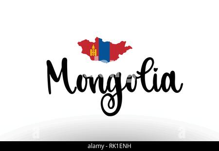 Mongolei Land großen Text mit Fahne im Inneren Karte geeignet für ein Logo Icon Design Stock Vektor