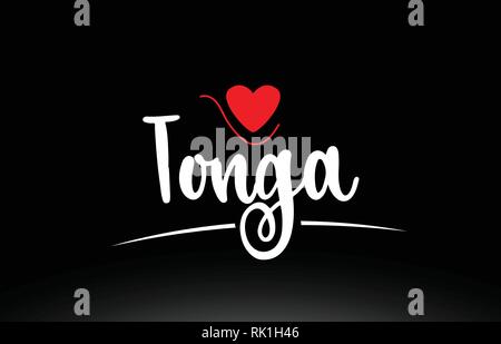 Tonga land Text mit rot Liebe Herz auf schwarzem Hintergrund geeignet für ein Logo, Symbol oder Typografie design Stock Vektor