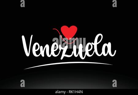 Venezuela Text mit rot Liebe Herz auf schwarzem Hintergrund geeignet für ein Logo, Symbol oder Typografie design Stock Vektor