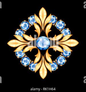 Goldene schmuck Element mit blauen Edelsteinen Stockfoto