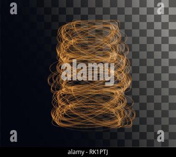 Leuchtende Linie abstrakte Wirkung. Goldene Linien Lichteffekt auf transparenten Hintergrund. Stock Vektor
