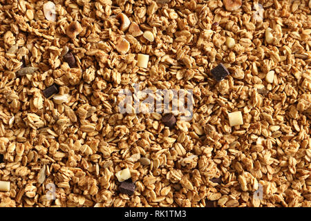 Müsli mit Chocolate Chip, gesundes Frühstück Müsli Hintergrund Stockfoto