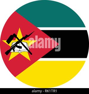 Vector Illustration Mosambik Flagge Symbol auf weißem Hintergrund. Runde Nationalflagge von Mosambik. Schaltfläche Stock Vektor