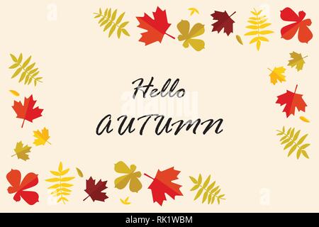 Vector Illustration im Herbst fallenden Blätter. Herbstliches Laub fallen. Hallo Herbst Design. Vorlagen für Plakate, Banner, Flyer, Präsentationen, Berichte Stock Vektor