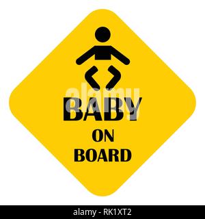 Vector Illustration Baby an Board Aufkleber Gelb auf weißem Hintergrund. Baby auf einem Brett, Zeichen, Symbol für Auto Stock Vektor