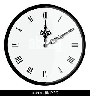 Vector Illustration elegante Wanduhr mit Vintage Stundenzeiger auf weißem Hintergrund. Uhr an der Wand zeigt acht Uhr. Die römische Ziffer Wecker Stock Vektor