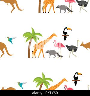 Vektor nahtlose Muster, Hintergrund, Tiere, Zoo. Stock Vektor