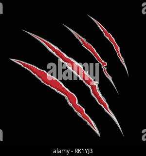 Vector Illustration Kralle scrathes. Vier vertikale von Monster claw Trace, Scratch, Rip durch, durchbrechen. Stock Vektor