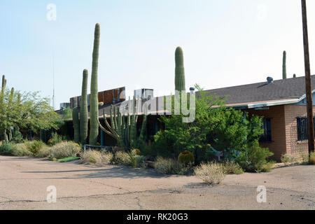 Verlassene Straßenrestaurant Gebäude in der Wüste Stockfoto