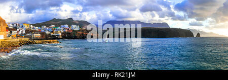 Traditionelle Puerto de Sardina Dorf, Panoramaaussicht, Gran Canaria, Spanien. Stockfoto