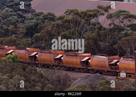 Eisenerz Eisenbahnwaggons Whyalla in Südaustralien Stockfoto