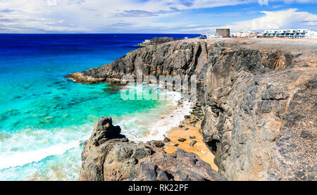 Schöne El Cotillo Strand, Panoramaaussicht, Kanaren, Fuerteventura, Spanien Stockfoto