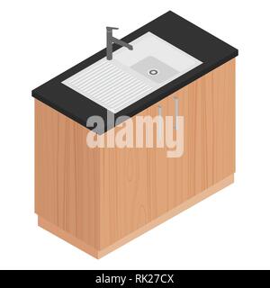 Küche design Element. Isometrische Küchenschrank mit Spülbecken für Layout und Design. Stock Vektor
