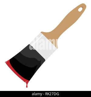 Pinsel mit braunem Holzgriff Zeichnung mit roter Farbe Vector Illustration. Pinsel Symbol Stock Vektor