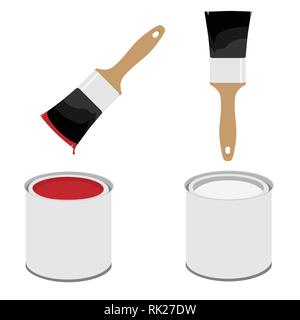 Metall, weiß Farbe können mit roter Farbe und Pinsel mit hölzernen Vektor-illustration Griff Stock Vektor