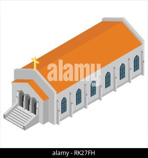 Vector Illustration isometrische Kirche Symbol auf weißem Hintergrund. Kapelle für Hochzeiten. Das Christentum oder katholische Kirche Stock Vektor