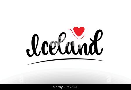 Island Land Text mit rot Liebe Herz geeignet für ein Logo, Symbol oder Typografie design Stock Vektor