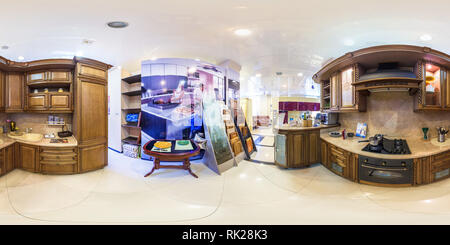 360 Grad Panorama Ansicht von Moskau, Russland - Februar, 2013: Vollsphärische 360 von 180 Grad Panorama nahtlos in equirectangular äquidistante Projektion im Inneren moderne kitc