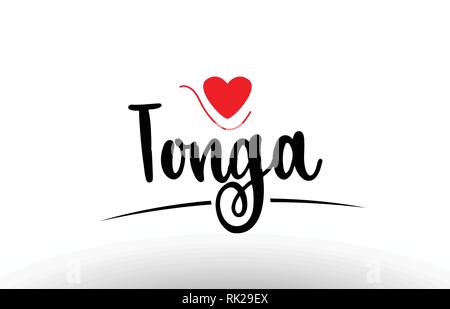 Tonga land Text mit rot Liebe Herz geeignet für ein Logo, Symbol oder Typografie design Stock Vektor