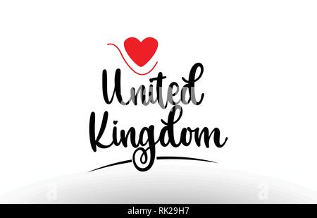 Vereinigtes Königreich Großbritannien Land Text mit rot Liebe Herz geeignet für ein Logo, Symbol oder Typografie design Stock Vektor