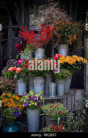 Bunte Vielfalt von Blumen auf dem Markt in London verkauft. Stockfoto