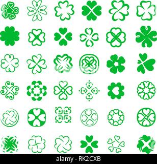 Satz von Fortune vierblättrigen Kleeblättern Vector Illustration Stock Vektor