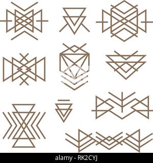 Abstrakte monotone geometrische Formen mit verschiedenen Muster in der Azteken - Mayas Stil Stock Vektor