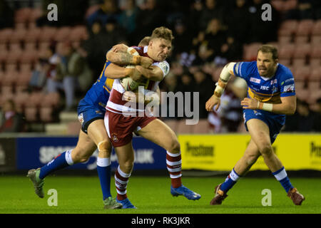 8. Februar 2019, DW Stadium, Wigan, England; Betfred Super League, Runde 2, Wigan Warriors vs Leeds Rhinos; George Williams von Wigan Warriors Kräfte durch Gutschrift: Richard Long/News Bilder Stockfoto