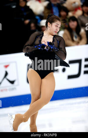 Anaheim, USA. 8 Feb, 2019. Joanna also von China Hong Kong konkurriert, während die Damen Kür der ISU vier Kontinenten Eiskunstlauf Wm in Anaheim, USA, 8. Februar, 2019. Credit: Zhao Hanrong/Xinhua/Alamy leben Nachrichten Stockfoto