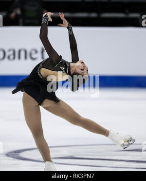 Anaheim, Kalifornien, USA. 8 Feb, 2019. Yi Christy Leung von Hong Kong China konkurriert in den Damen Kür während der ISU vier Kontinenten Eiskunstlauf-WM im Honda Center in Anaheim, Kalifornien, am 8. Februar 2019. Credit: Ringo Chiu/ZUMA Draht/Alamy leben Nachrichten Stockfoto