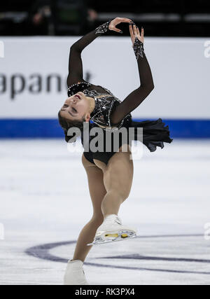 Anaheim, Kalifornien, USA. 8 Feb, 2019. Yi Christy Leung von Hong Kong China konkurriert in den Damen Kür während der ISU vier Kontinenten Eiskunstlauf-WM im Honda Center in Anaheim, Kalifornien, am 8. Februar 2019. Credit: Ringo Chiu/ZUMA Draht/Alamy leben Nachrichten Stockfoto