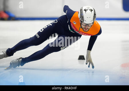 Torino, Italien. 9. Februar, 2019. ISU World Cup Short Track Speed am Tazzoli Eisbahn Torino statt Skaten. Im Bild SCHULTING Suzanne NED Senior W Konkurrent. Damiano Benedetto/Alamy leben Nachrichten Stockfoto