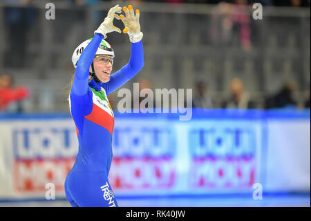 Torino, Italien. 9. Februar, 2019. ISU World Cup Short Track Speed am Tazzoli Eisbahn Torino statt Skaten. Im Bild VALCEPINA Martina ITA Senior W Konkurrent. Damiano Benedetto/Alamy leben Nachrichten Stockfoto