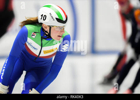 Torino, Italien. 9. Februar, 2019. ISU World Cup Short Track Speed am Tazzoli Eisbahn Torino statt Skaten. Im Bild VALCEPINA Martina ITA Senior W Konkurrent. Damiano Benedetto/Alamy leben Nachrichten Stockfoto