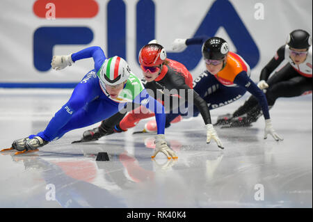 Torino, Italien. 9. Februar, 2019. ISU World Cup Short Track Speed am Tazzoli Eisbahn Torino statt Skaten. Im Bild VALCEPINA Martina ITA Senior W Konkurrent. Damiano Benedetto/Alamy leben Nachrichten Stockfoto