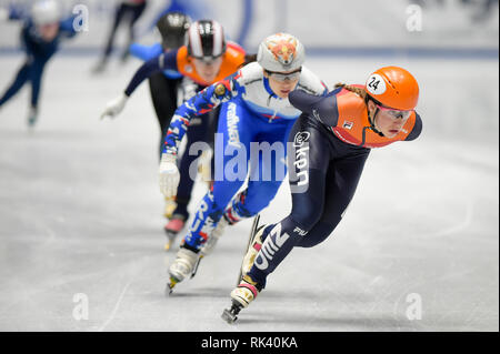 Torino, Italien. 9. Februar, 2019. ISU World Cup Short Track Speed am Tazzoli Eisbahn Torino statt Skaten. Im Bild SCHULTING Suzanne NED Senior W Konkurrent. Damiano Benedetto/Alamy leben Nachrichten Stockfoto