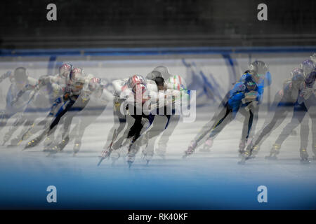 Torino, Italien. 9. Februar, 2019. ISU World Cup Short Track Speed am Tazzoli Eisbahn Torino statt Skaten. Im Bild Damiano Benedetto/Alamy leben Nachrichten Stockfoto